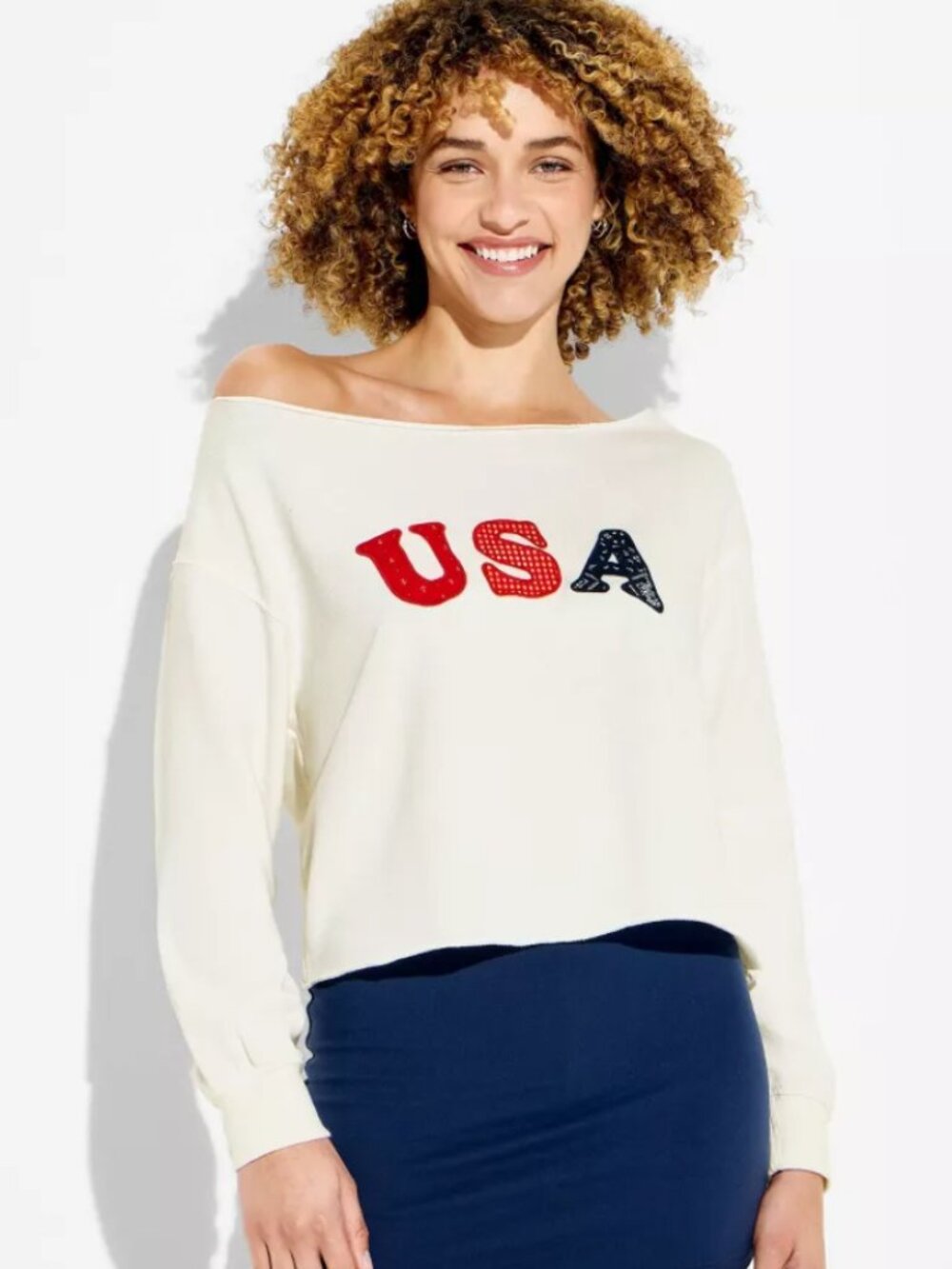 NEW Wild Fable Women's Off the Shoulder Long Sleeve Pullover Large Cream Sweatsh